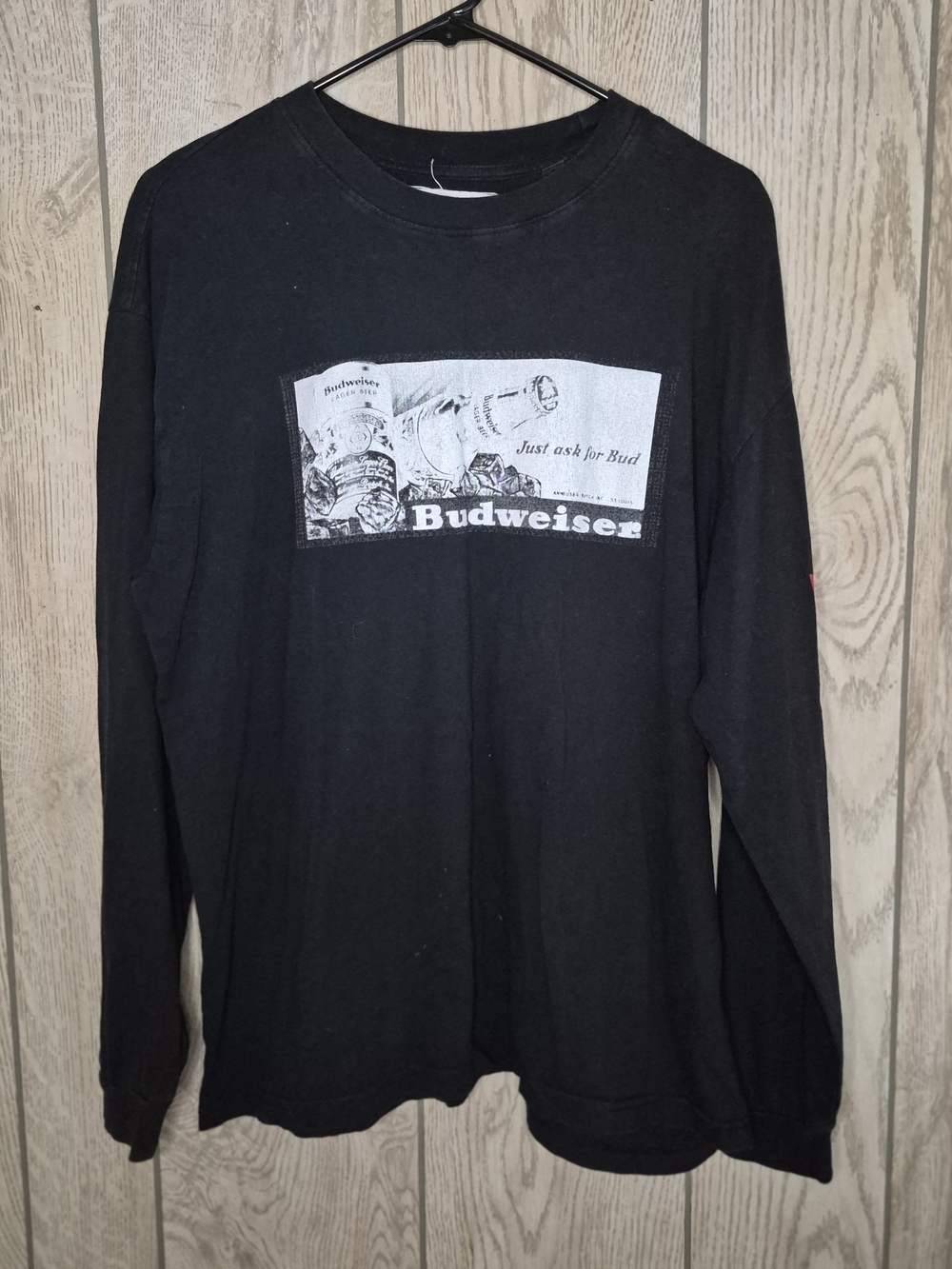 PacSun Budweiser Beer Graphic Long Sleeve T-Shirt Black Men's Size Large L